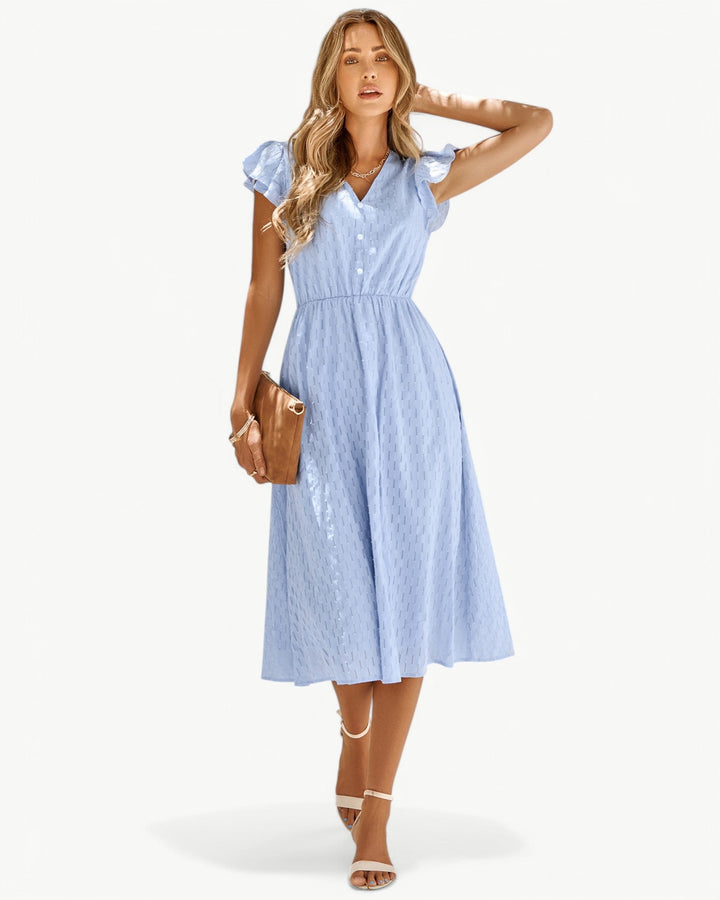 Noa-Liv | Elegantes Midikleid mit Ruchärmeln