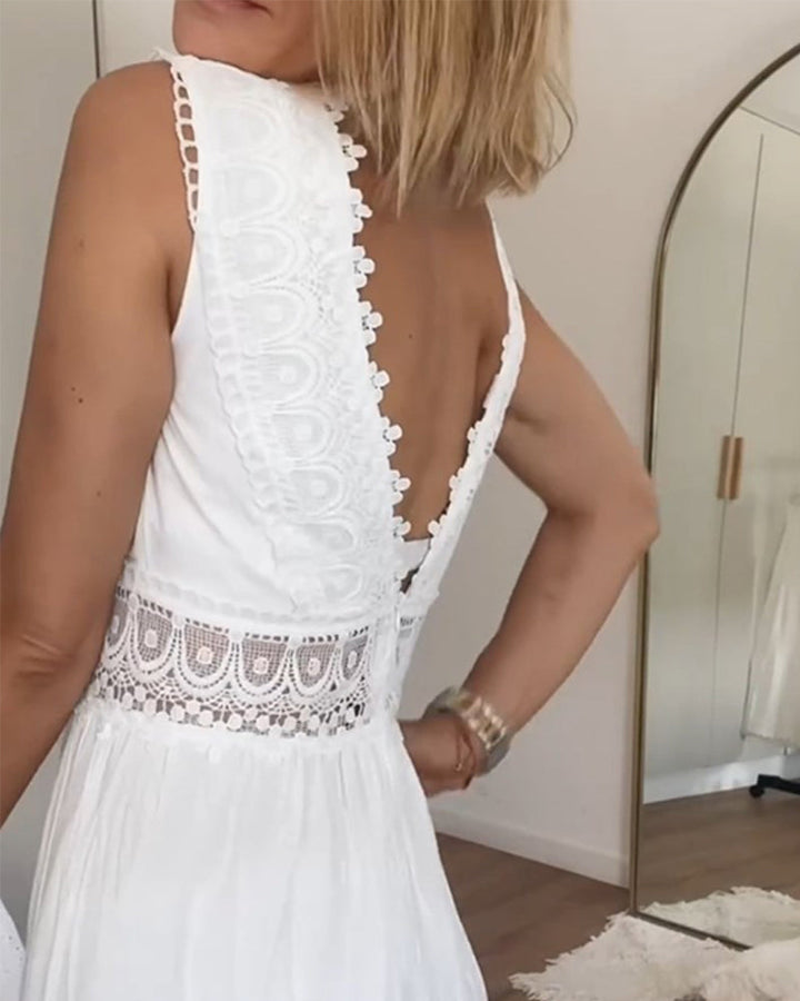 ALYSSA | Midikleid Ärmellos mit V-Ausschnitt und zarten Spitze-Details