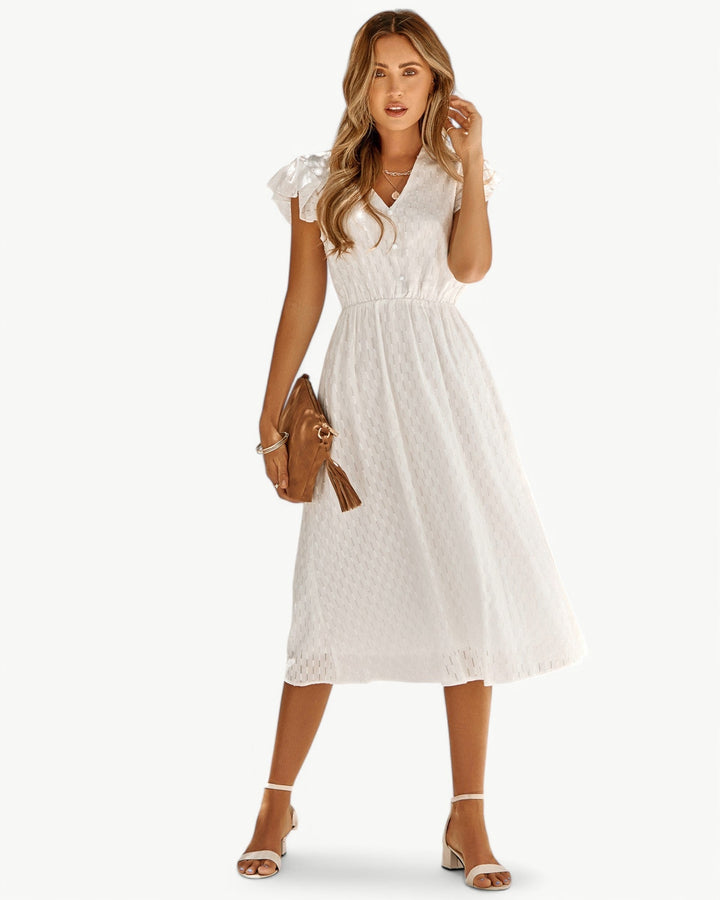 Noa-Liv | Elegantes Midikleid mit Ruchärmeln