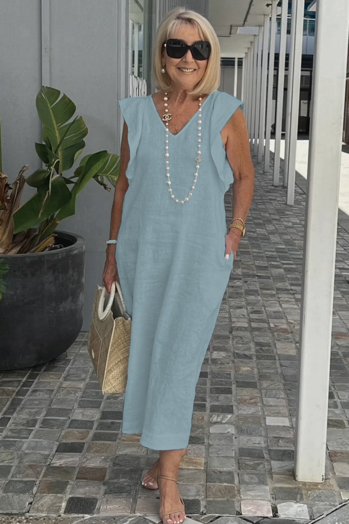 Lena | Elegantes ärmelloses Kleid aus Baumwoll-Leinen
