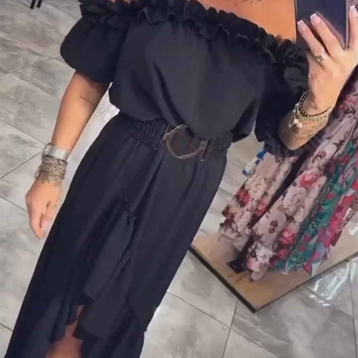 Maria | Schwarzes schulterfreies langes Kleid