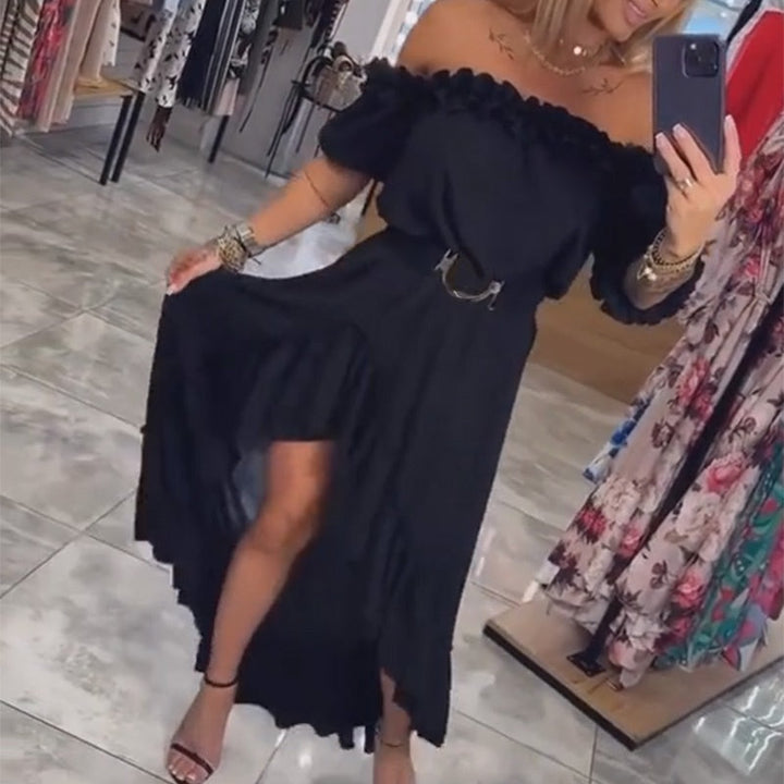 Maria | Schwarzes schulterfreies langes Kleid