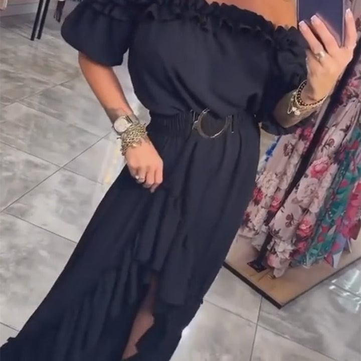 Maria | Schwarzes schulterfreies langes Kleid