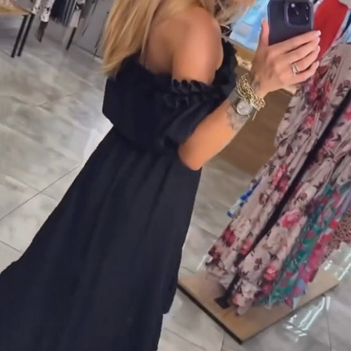 Maria | Schwarzes schulterfreies langes Kleid