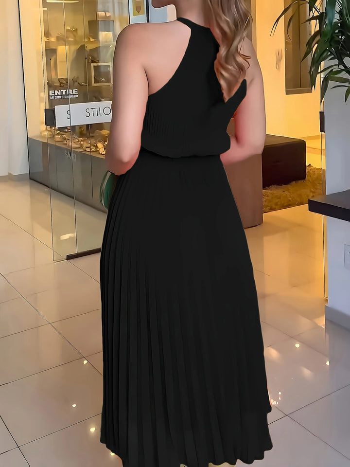 Claire | Elegantes Plissiertes Midikleid mit Stehkragen