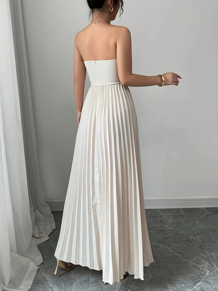 Bérénice | Trägerloses Maxikleid mit Korsagen-Oberteil und Plissee-Rock