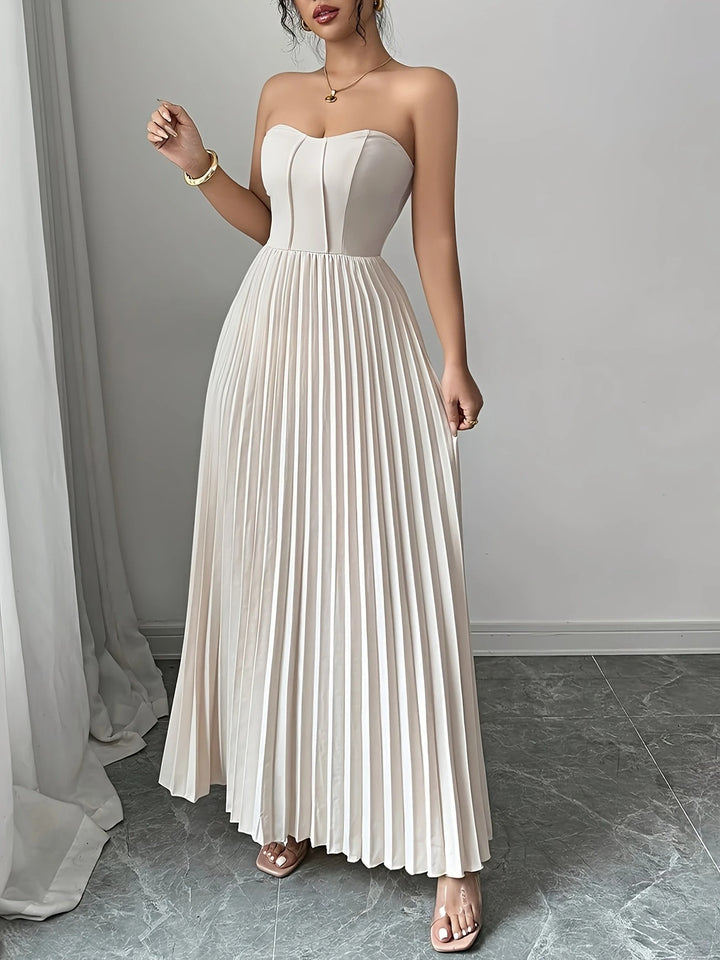 Bérénice | Trägerloses Maxikleid mit Korsagen-Oberteil und Plissee-Rock