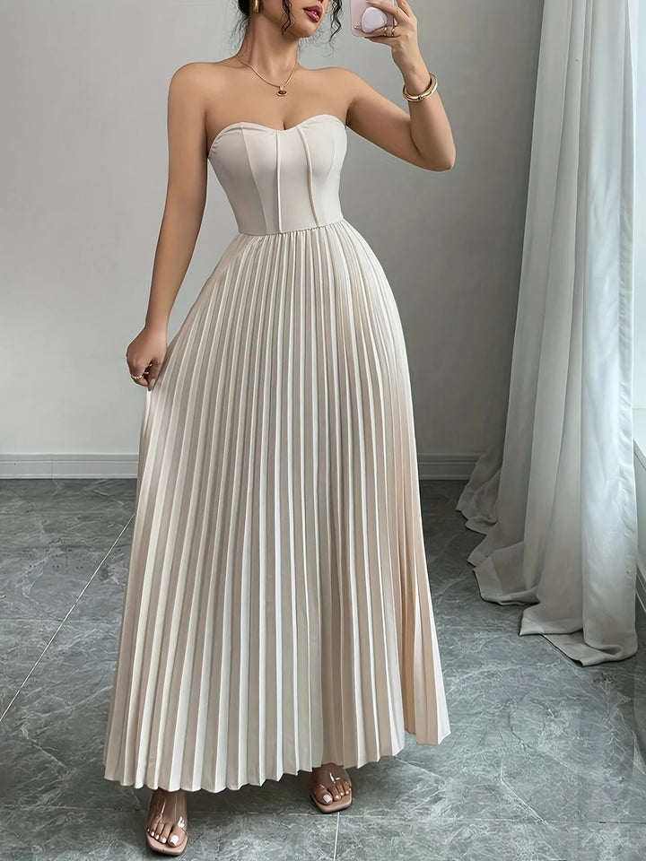 Bérénice | Trägerloses Maxikleid mit Korsagen-Oberteil und Plissee-Rock