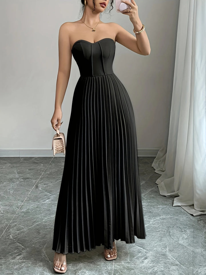 Bérénice | Trägerloses Maxikleid mit Korsagen-Oberteil und Plissee-Rock